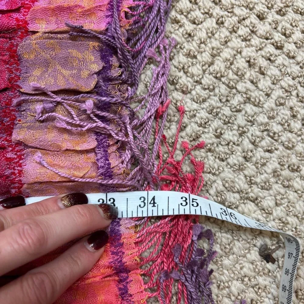 Ladies Silk and Linen Fringe End Scarf Purple, Pink‎ and Orange